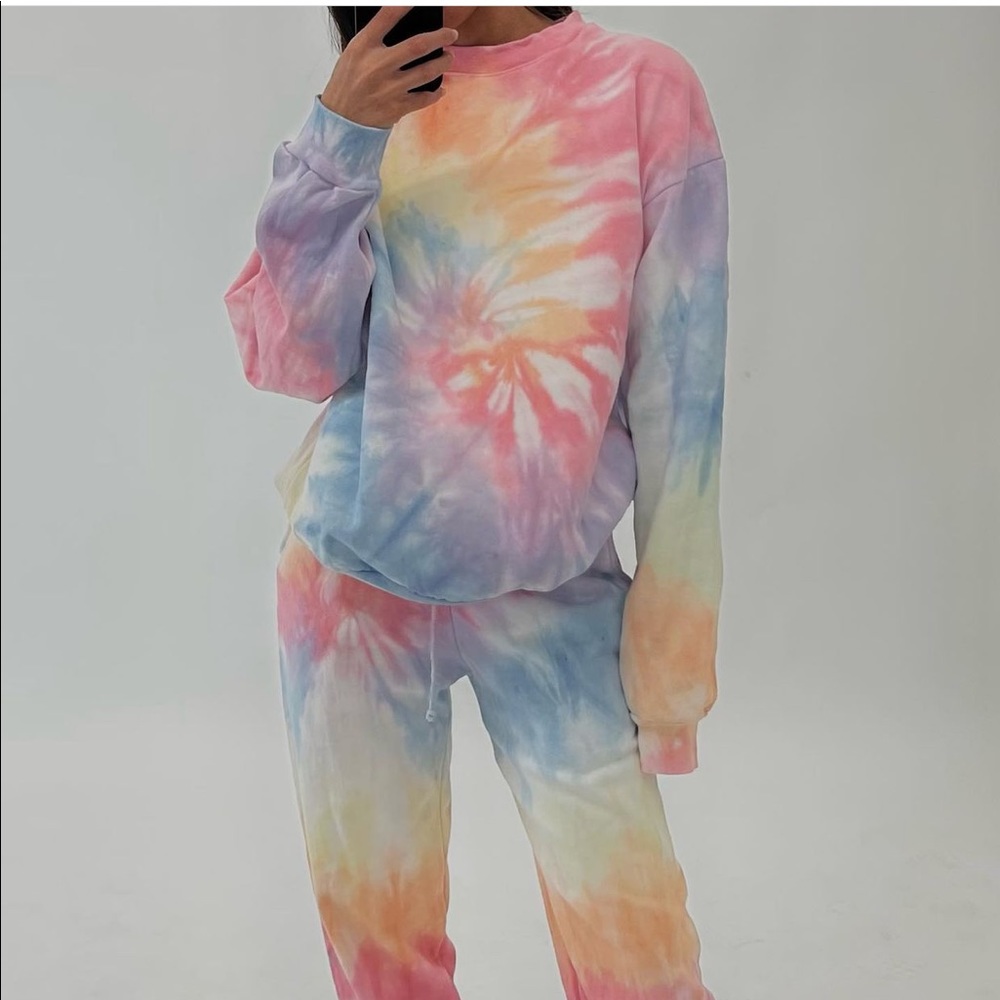Brown Dyed Girl Pastel Tie Dye Sweat Set